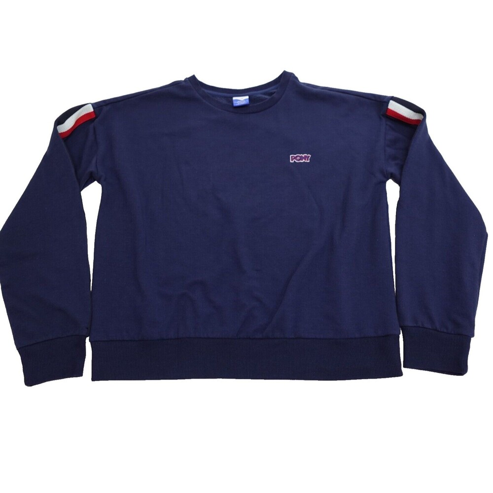Vintage Pony Brand Sweatshirt Womens Medium Navy Blue Red & White Racing Stripes